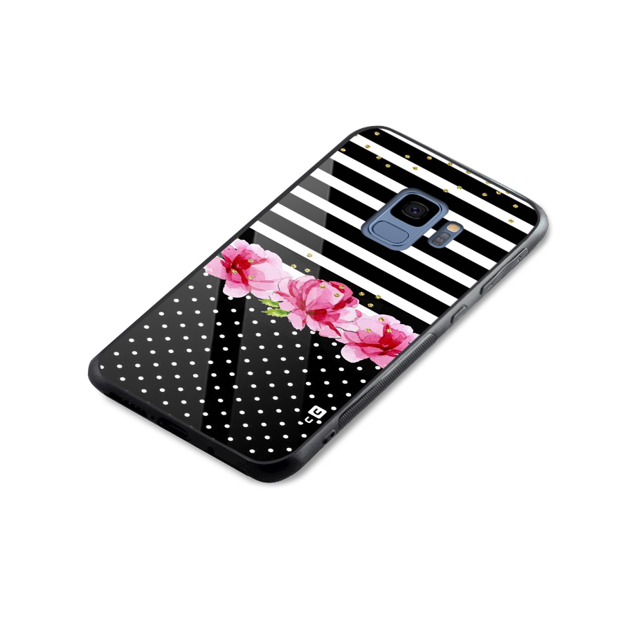 Polka Floral Stripes Glass Back Case for Galaxy S9