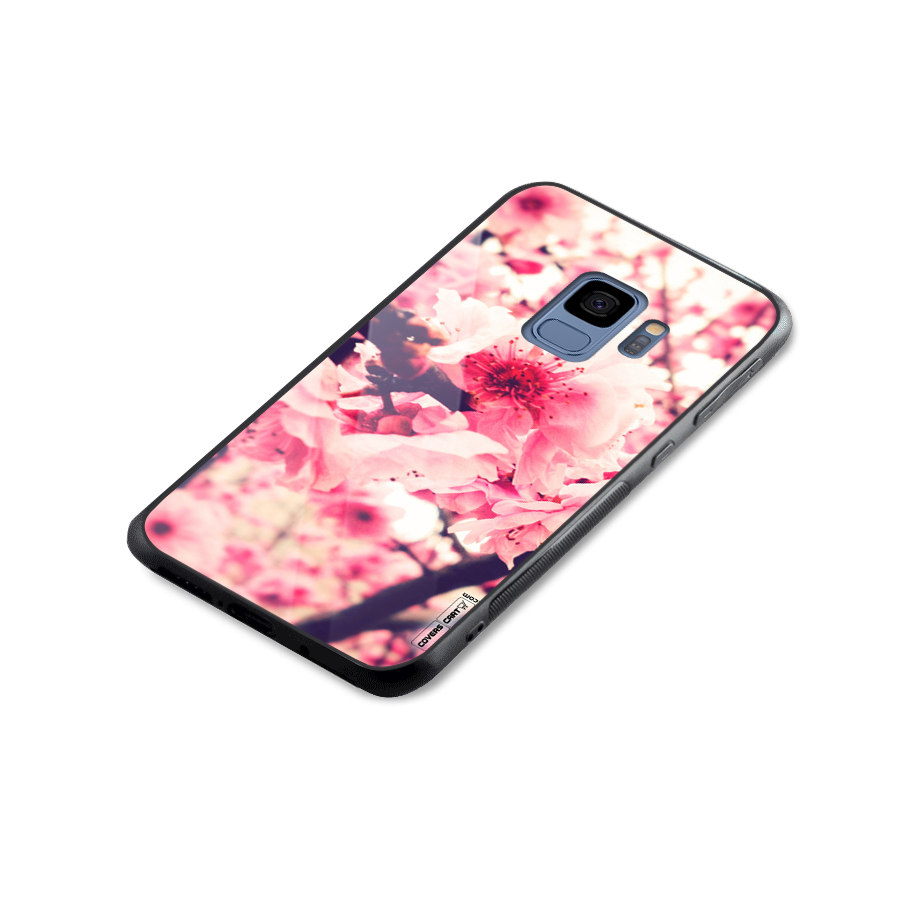 Pretty Pink Flowers Glass Back Case for Galaxy S9