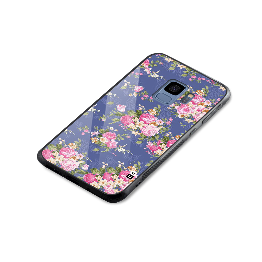 Purple Pink Floral Glass Back Case for Galaxy S9