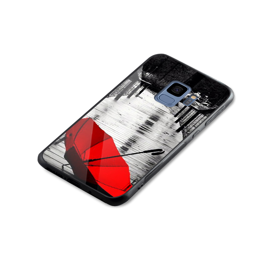Rainy Red Umbrella Glass Back Case for Galaxy S9