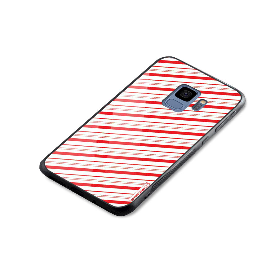 Red And White Diagonal Stripes Glass Back Case for Galaxy S9