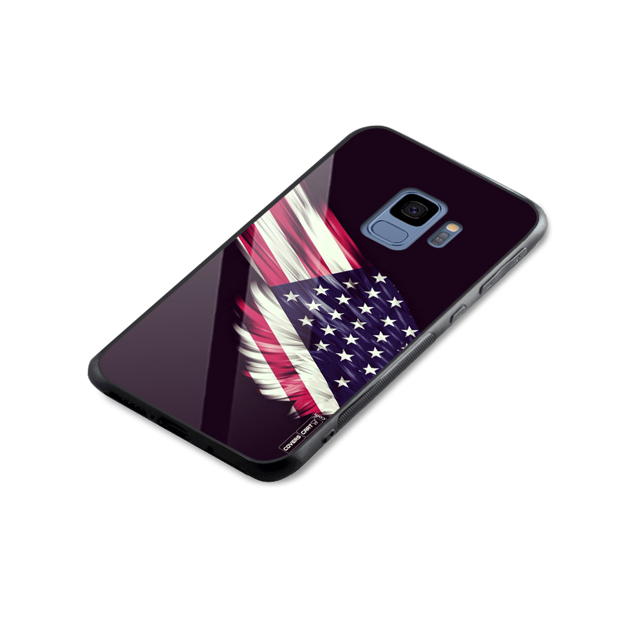 Red And White Stripes Stars Glass Back Case for Galaxy S9