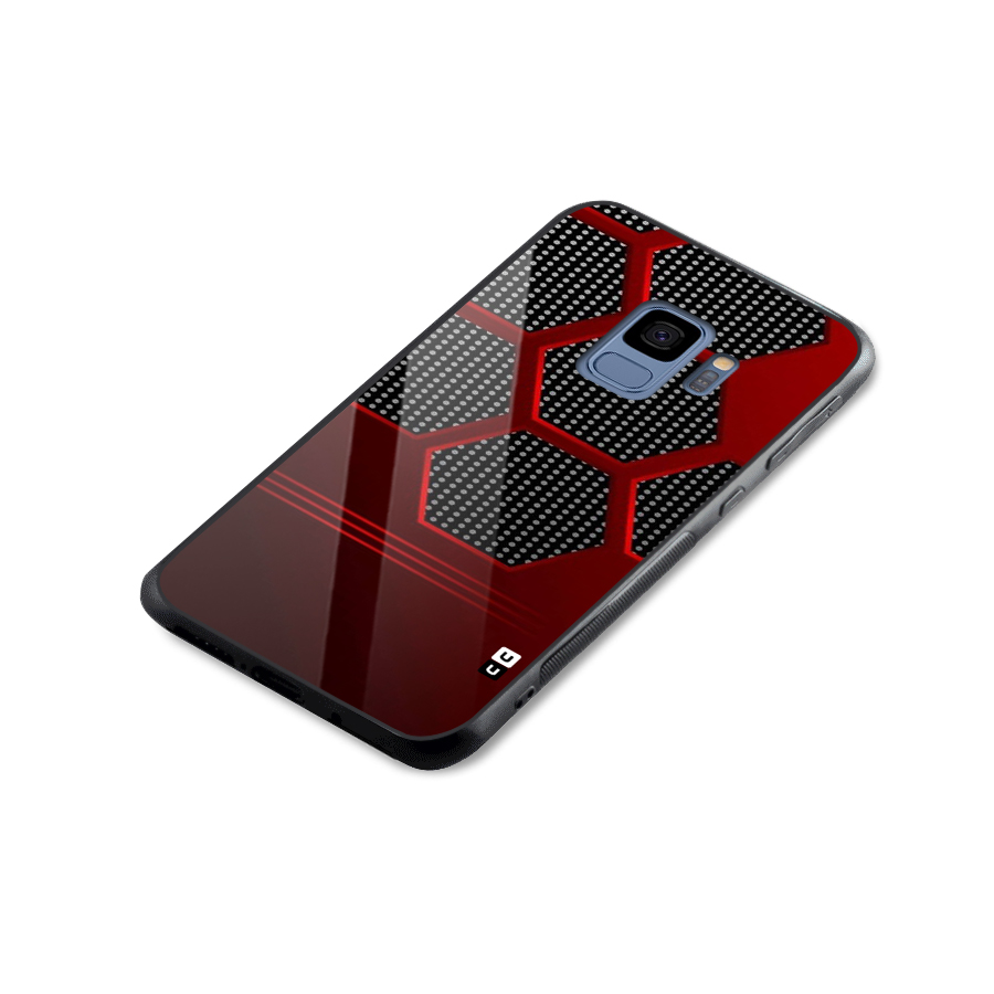 Red Black Hexagons Glass Back Case for Galaxy S9