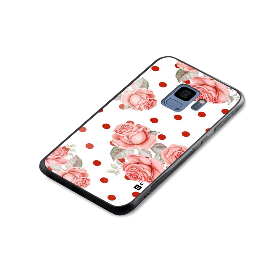 Red Peach Shade Flowers Glass Back Case for Galaxy S9