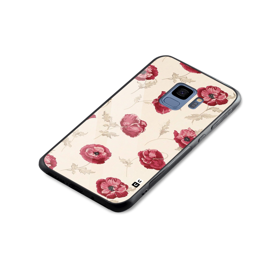 Red Rose Floral Art Glass Back Case for Galaxy S9