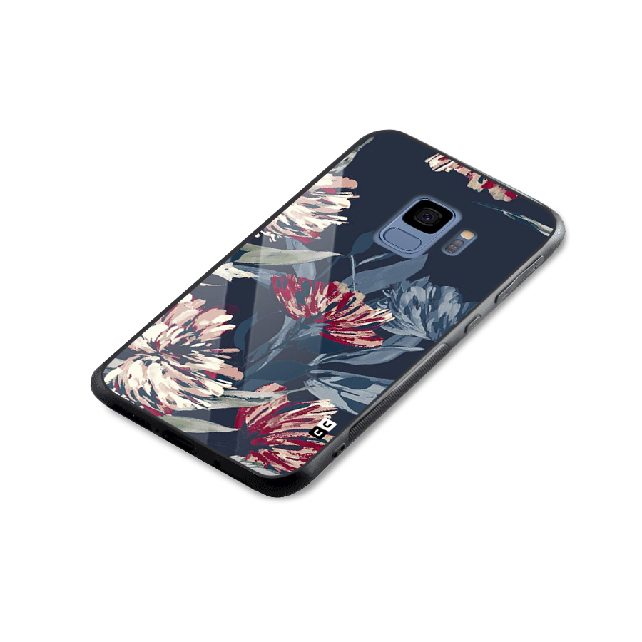 Red Rugged Floral Pattern Glass Back Case for Galaxy S9