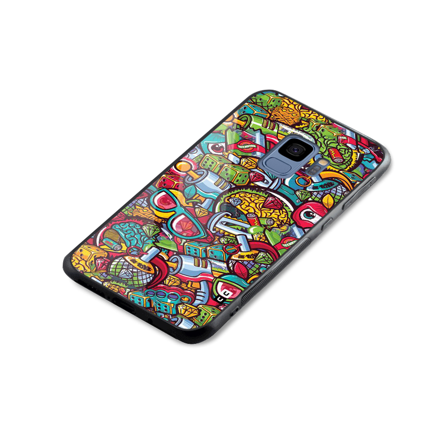 Retro Diamond Design Glass Back Case for Galaxy S9