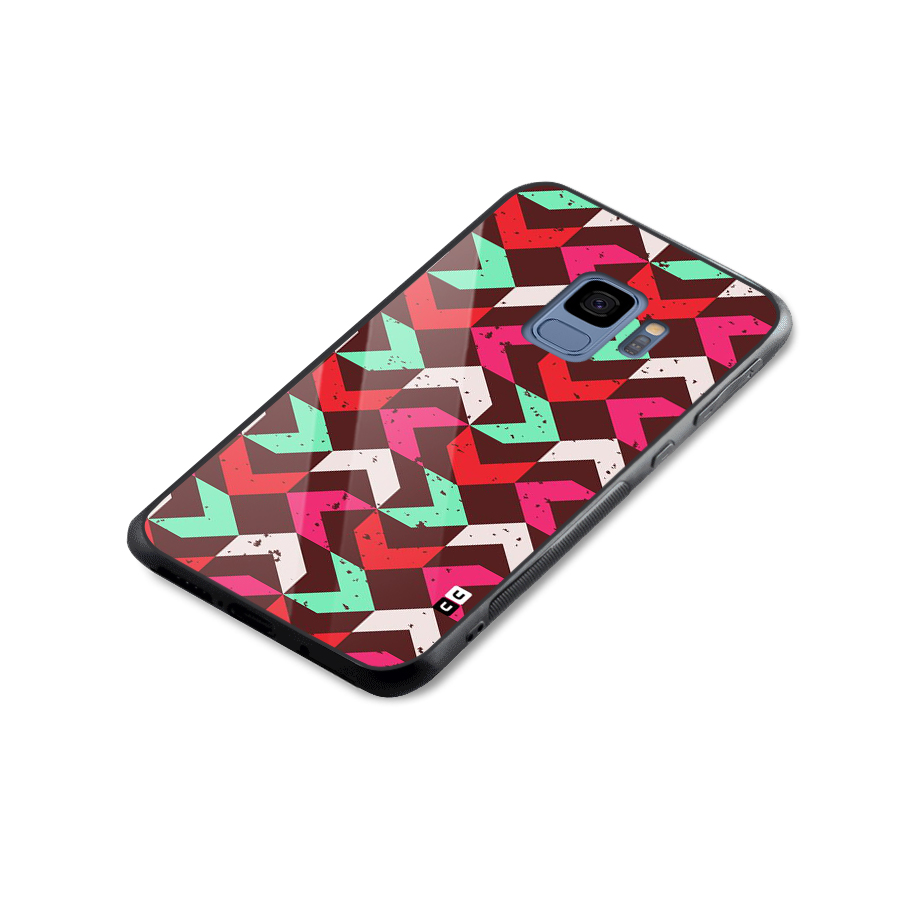 Retro Red Pink Pattern Glass Back Case for Galaxy S9