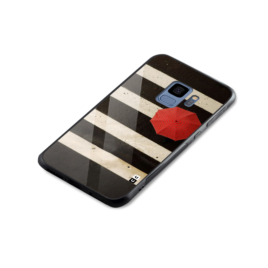 Single Red Umbrella Stripes Glass Back Case for Galaxy S9