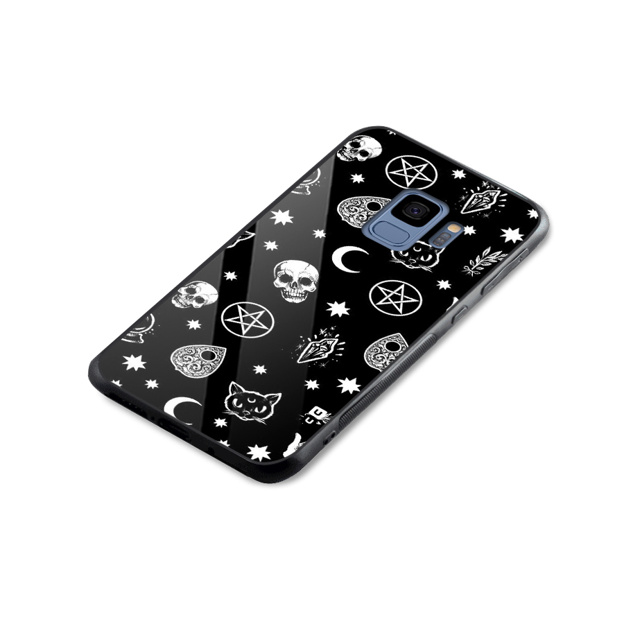 Skull Moon Design Glass Back Case for Galaxy S9
