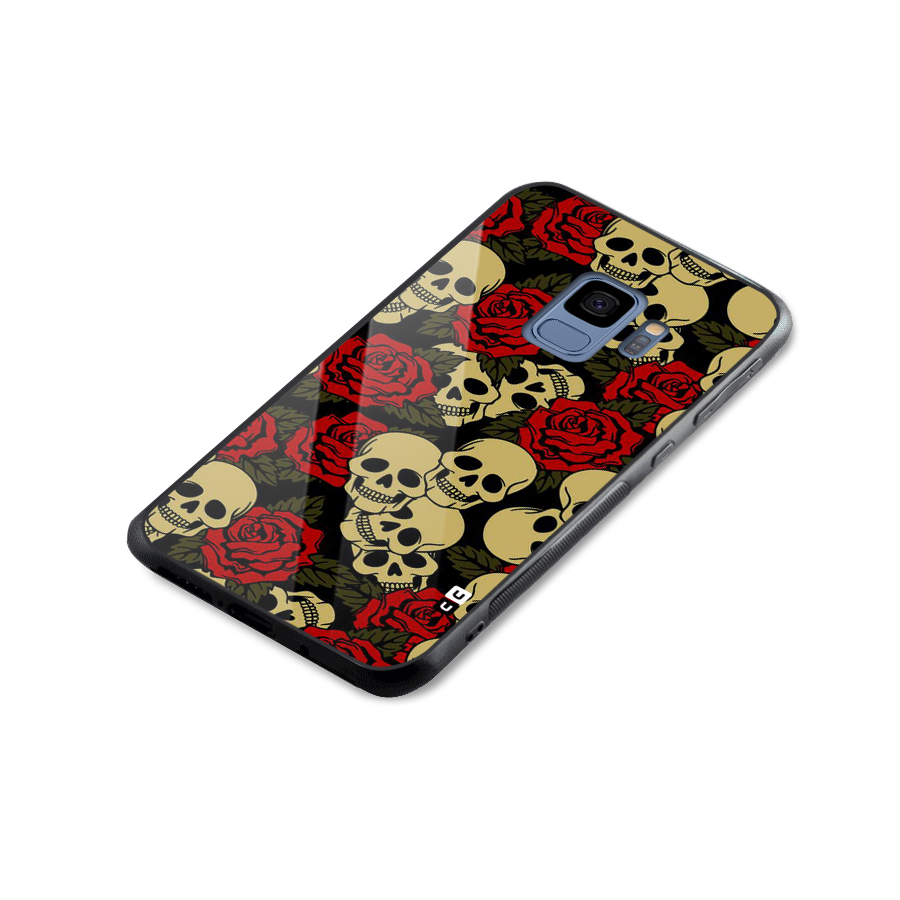 Skulled Roses Glass Back Case for Galaxy S9