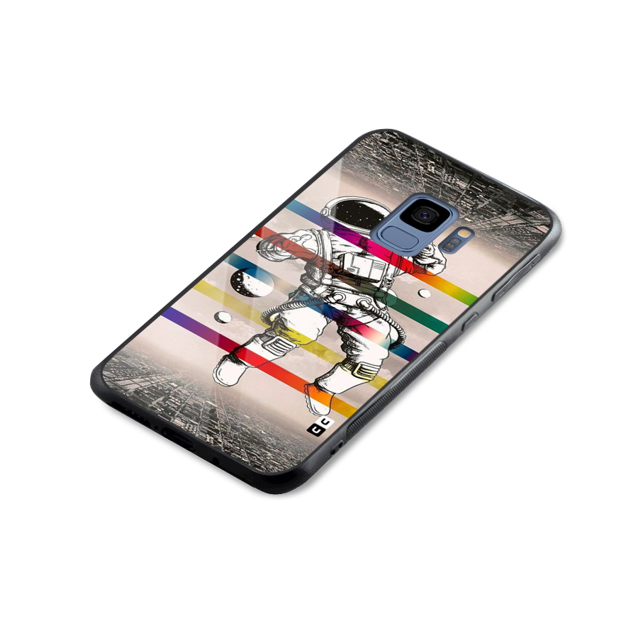 Spaceman Rainbow Stripes Glass Back Case for Galaxy S9