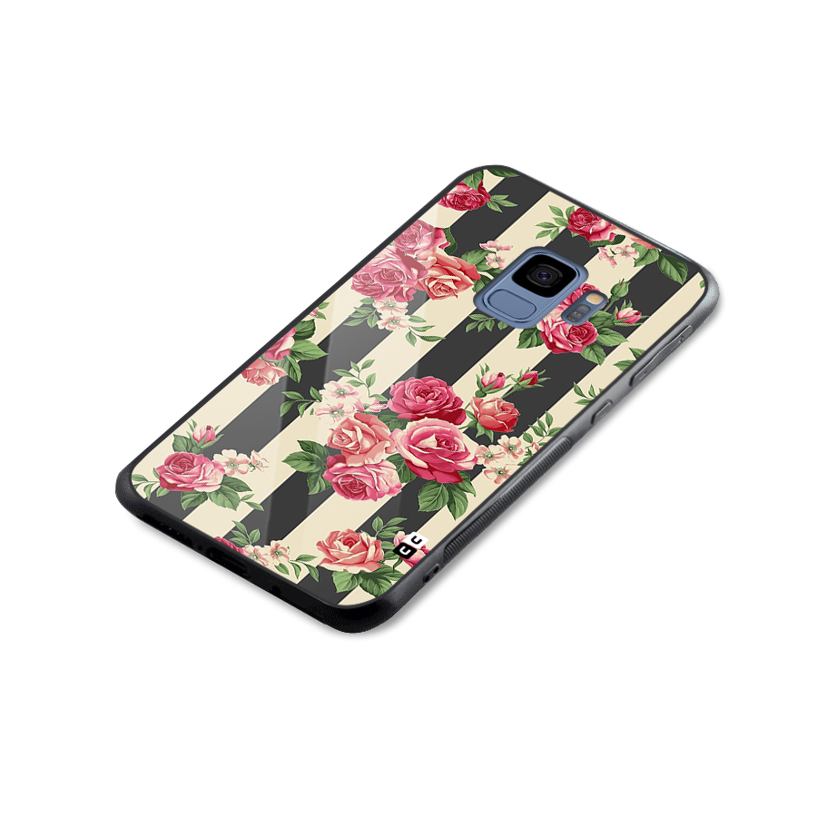 Stripes And Floral Glass Back Case for Galaxy S9