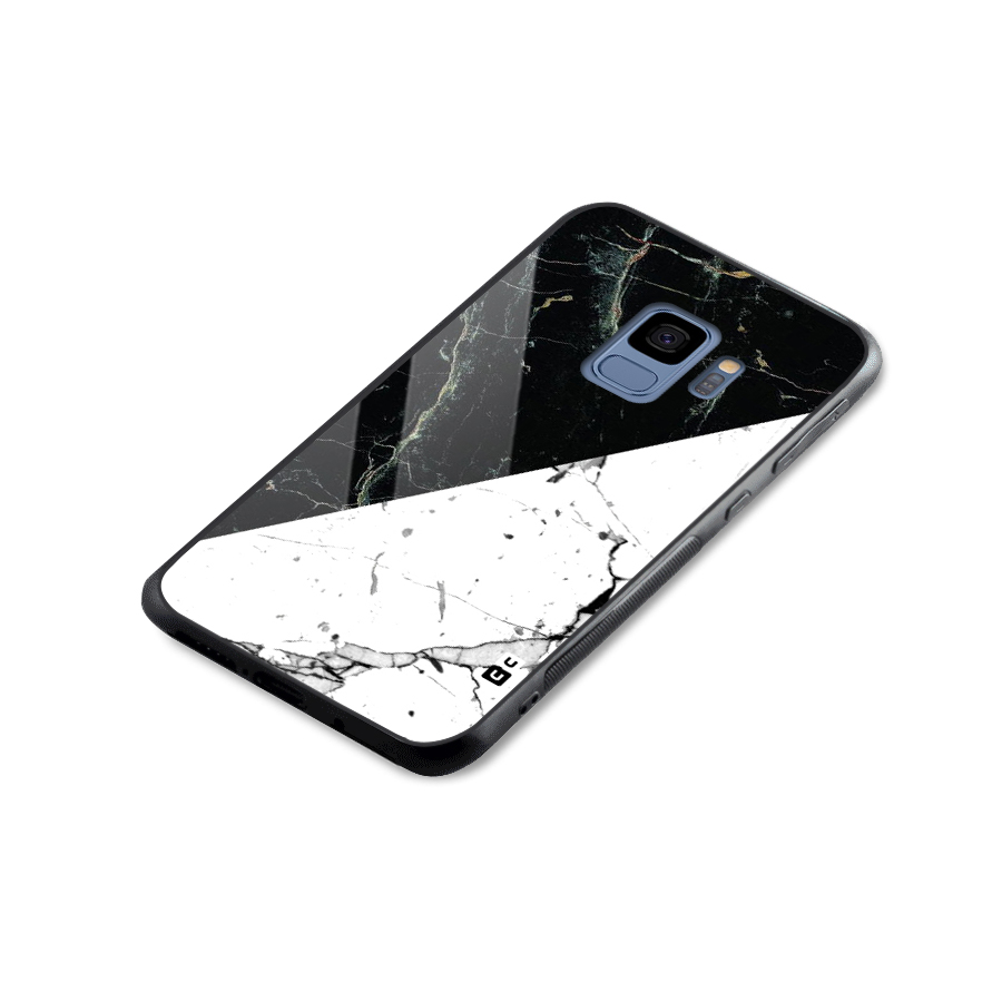 Stylish Diagonal Marble Glass Back Case for Galaxy S9