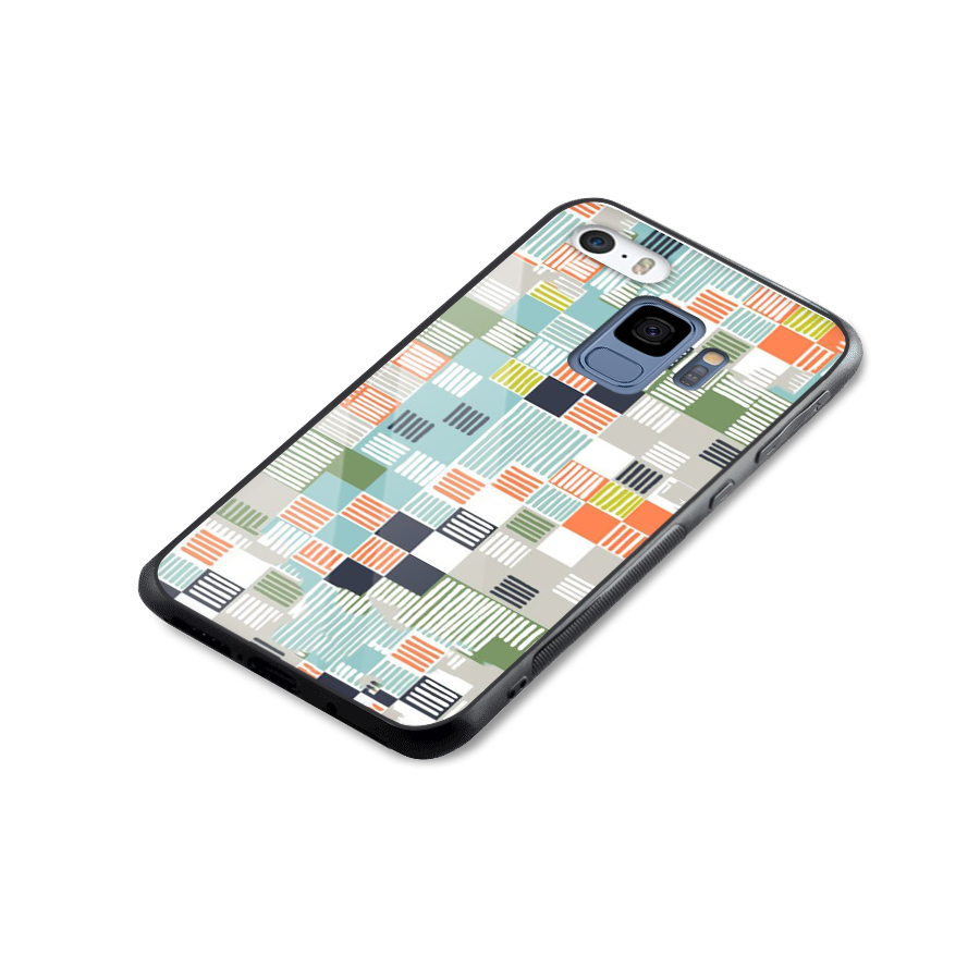 Tiny Boxes Stripes Glass Back Case for Galaxy S9