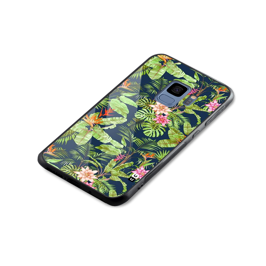 Tiny Flower Leaves Glass Back Case for Galaxy S9