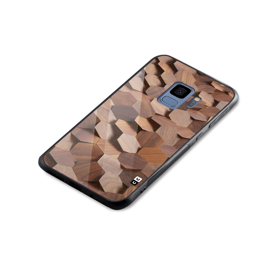 Uplifted Wood Hexagons Glass Back Case for Galaxy S9