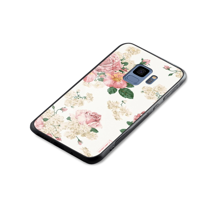 Vintage Floral Pattern Glass Back Case for Galaxy S9