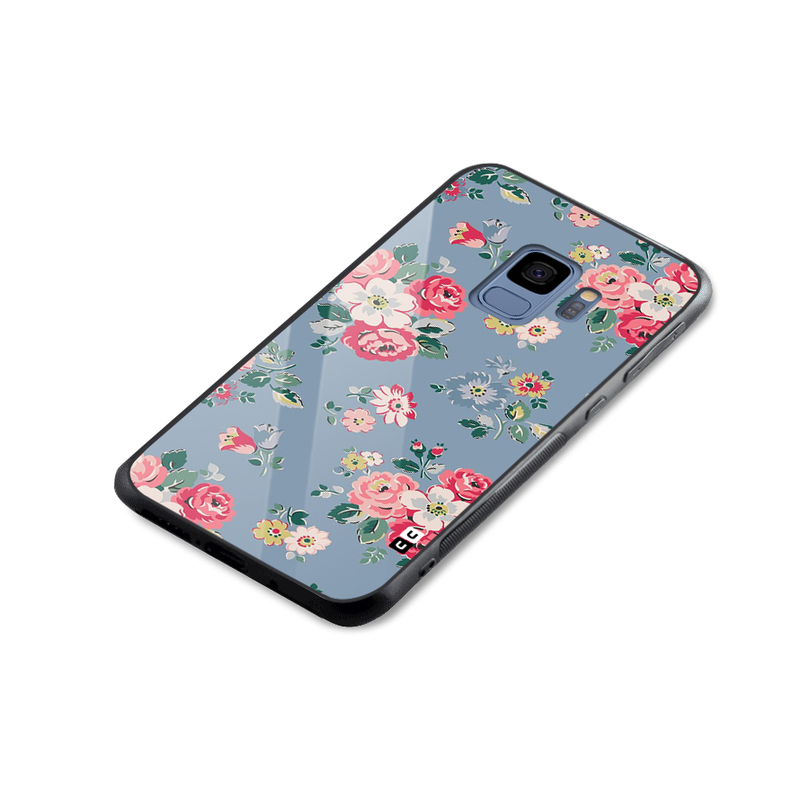 Vintage Flower Pattern Glass Back Case for Galaxy S9