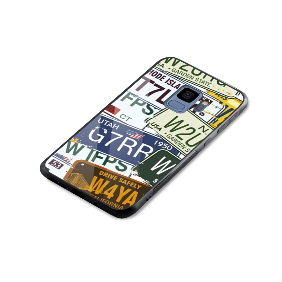 Vintage License Plates Glass Back Case for Galaxy S9