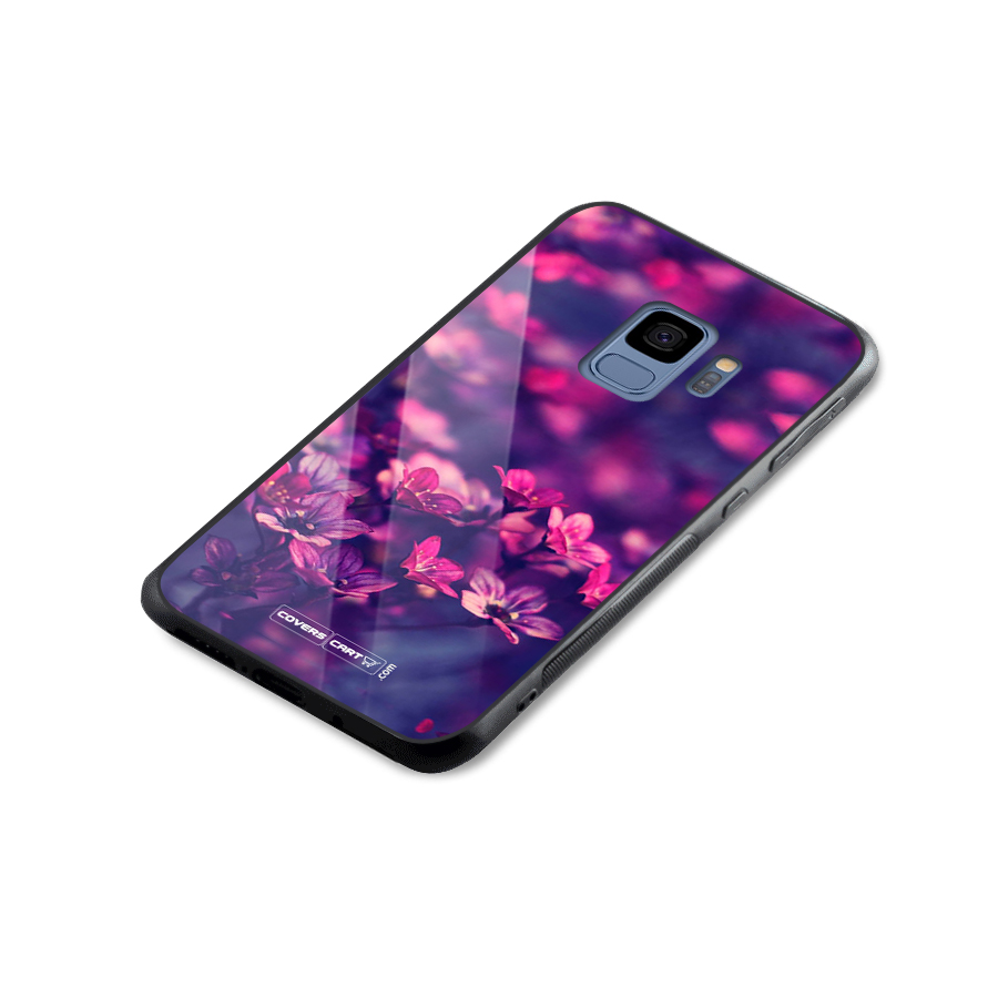 Violet Floral Glass Back Case for Galaxy S9