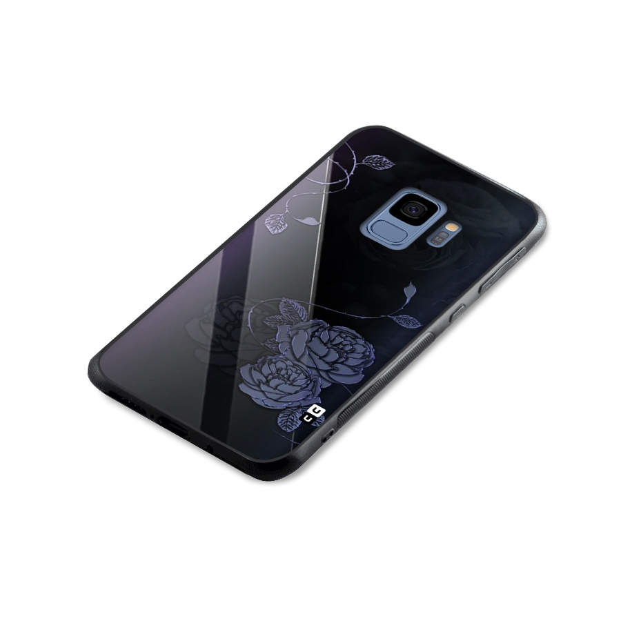 Voilet Floral Design Glass Back Case for Galaxy S9