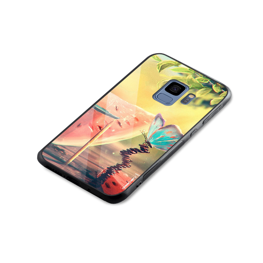 Watermelon Butterfly Glass Back Case for Galaxy S9