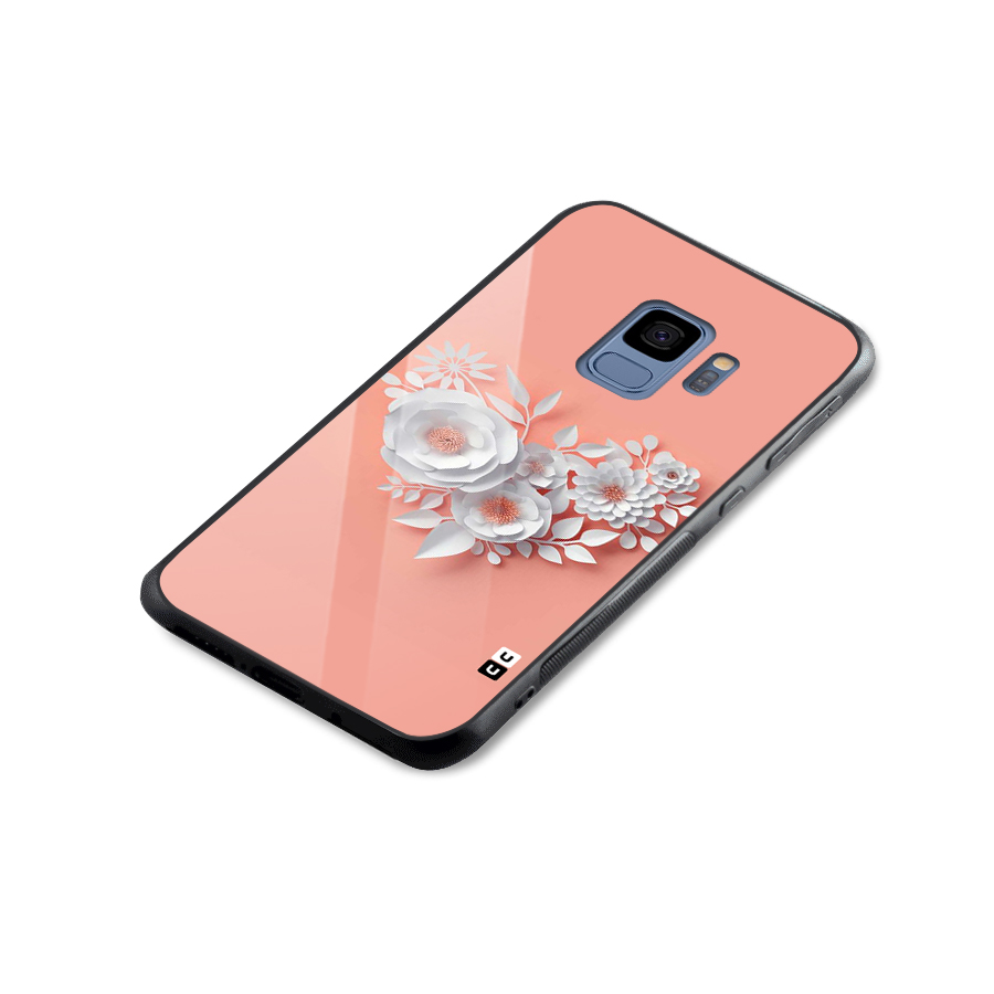 White Paper Flower Glass Back Case for Galaxy S9