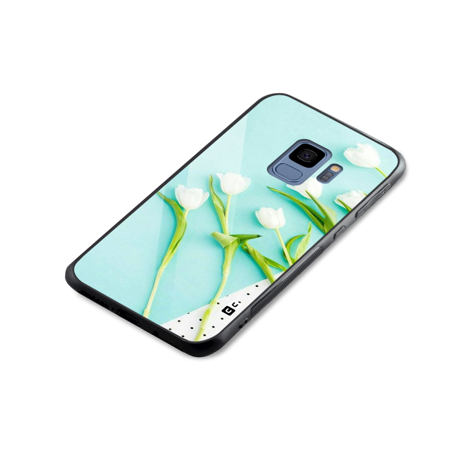 White Tulips Glass Back Case for Galaxy S9