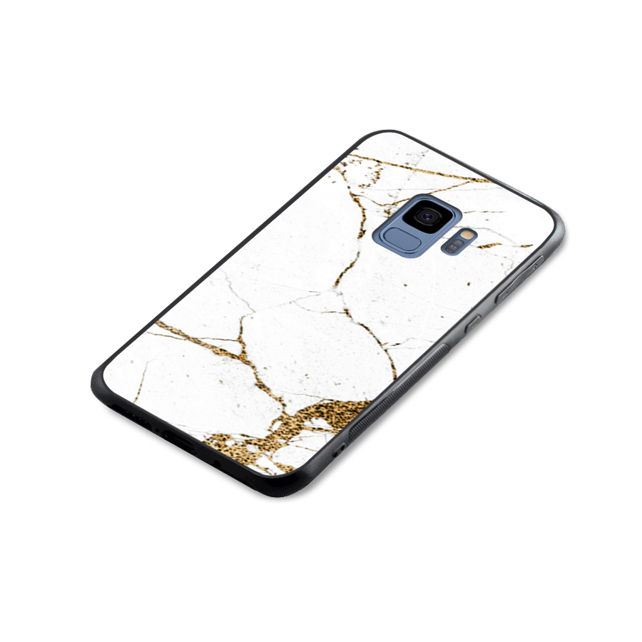 White and Gold Design Glass Back Case for Galaxy S9