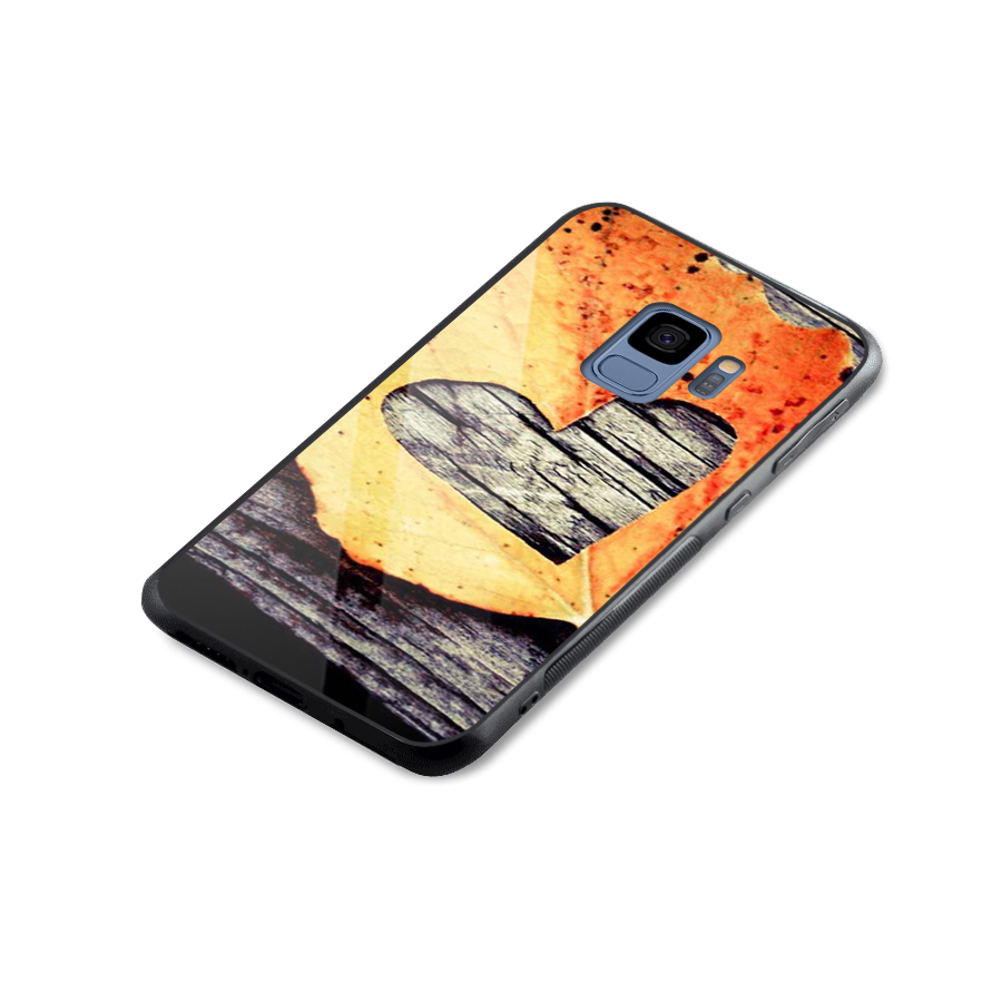 Wood Heart Leaf Glass Back Case for Galaxy S9