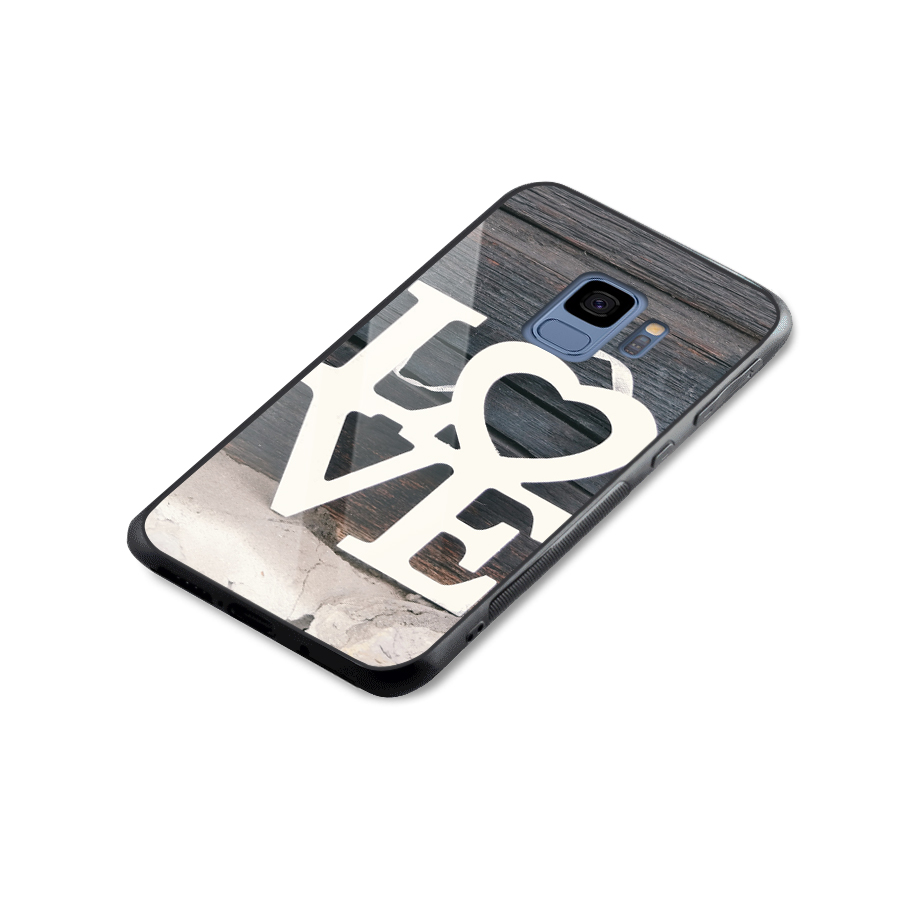Wood Love Lock Glass Back Case for Galaxy S9