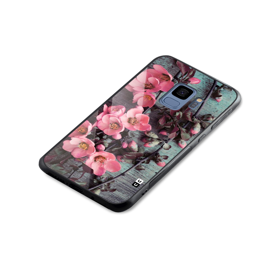 Wooden Floral Pink Glass Back Case for Galaxy S9