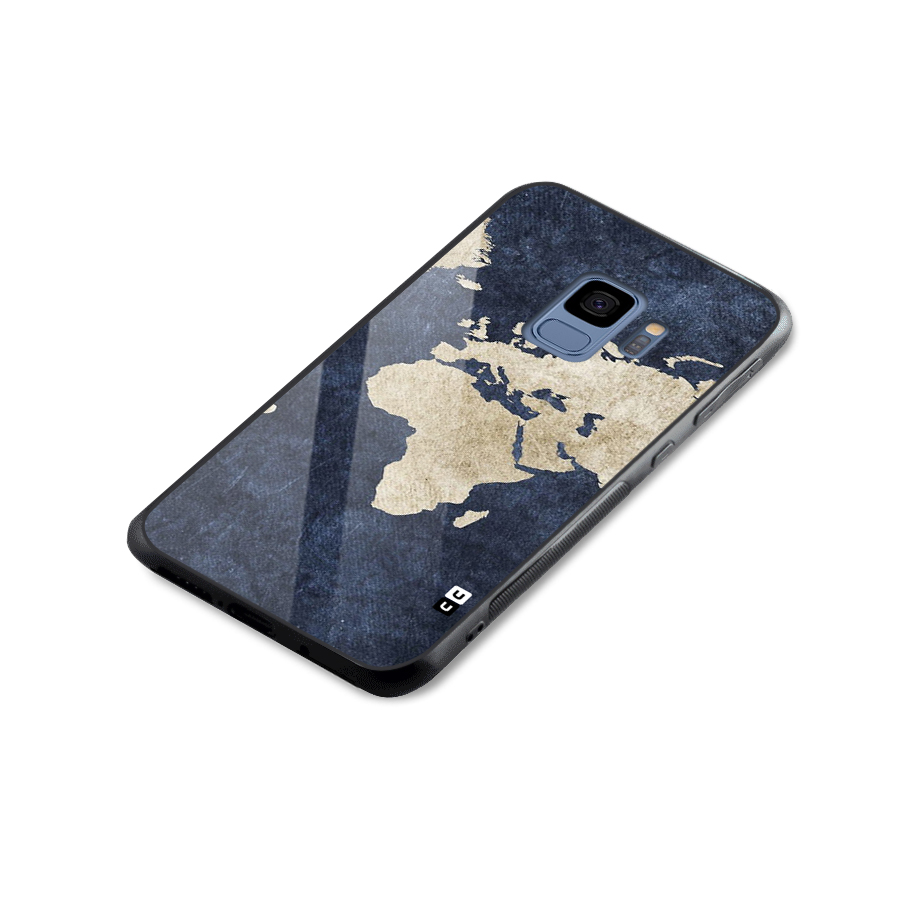 World Map Blue Gold Glass Back Case for Galaxy S9