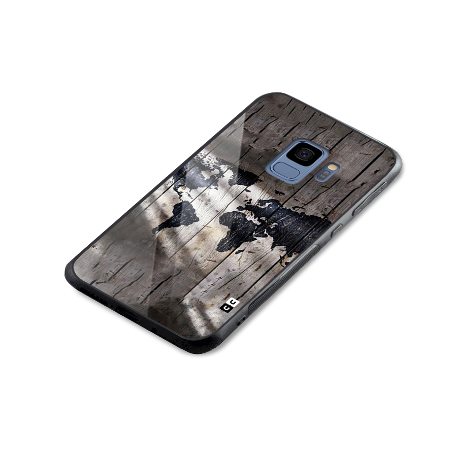 World Map Wood Design Glass Back Case for Galaxy S9