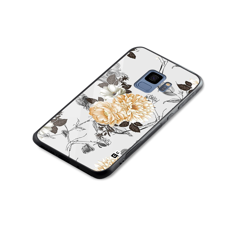 Yellow Floral Glass Back Case for Galaxy S9