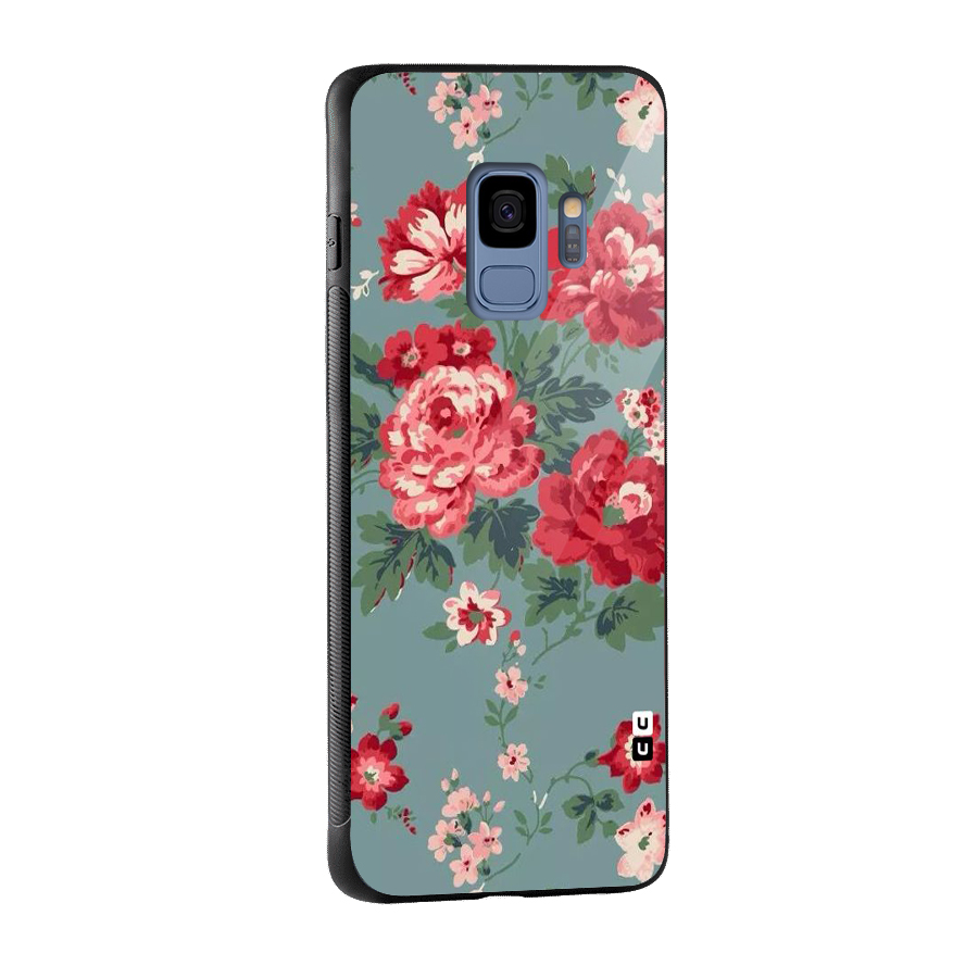Aesthetic Floral Red Glass Back Case for Galaxy S9