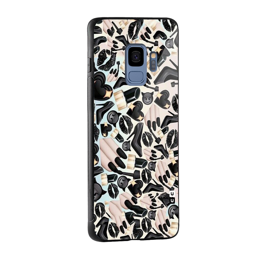 All Black Love Glass Back Case for Galaxy S9