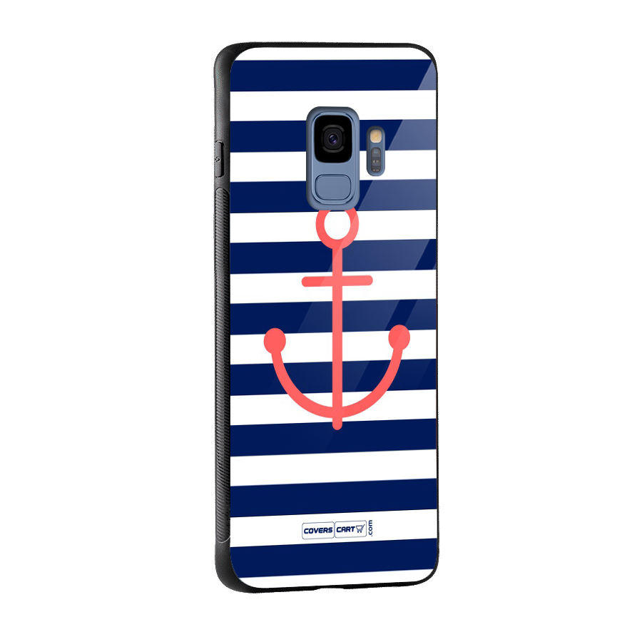 Anchor Stripes Glass Back Case for Galaxy S9