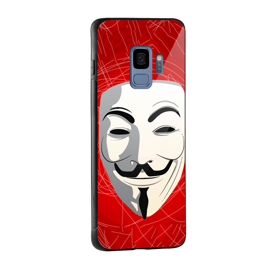Anonymous Mask Abstract Glass Back Case for Galaxy S9