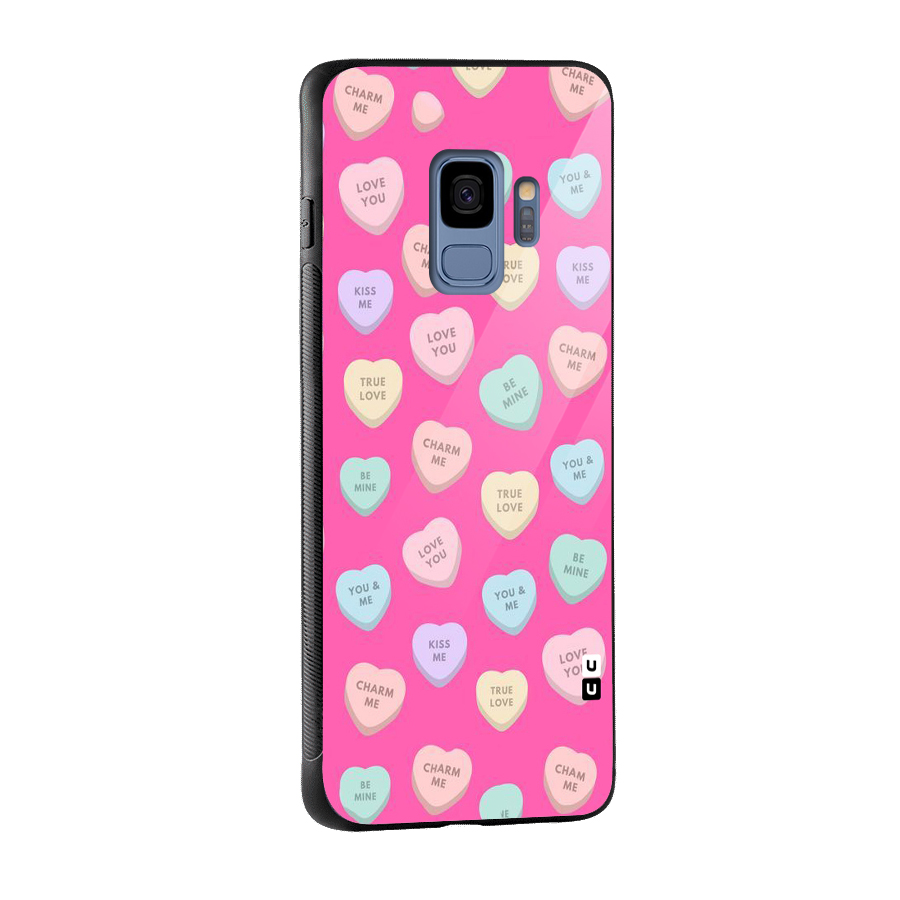 Be Mine Hearts Pattern Glass Back Case for Galaxy S9