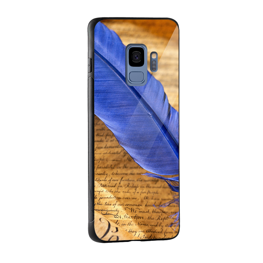 Beautiful Blue Feather Glass Back Case for Galaxy S9