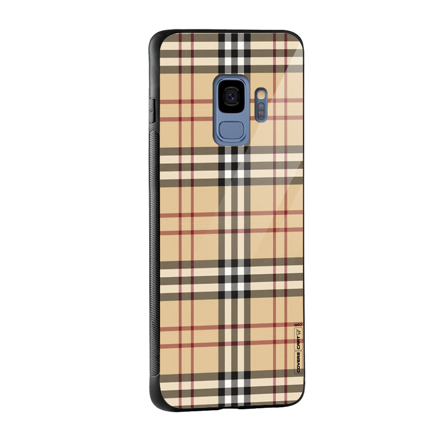 Beige Check Glass Back Case for Galaxy S9