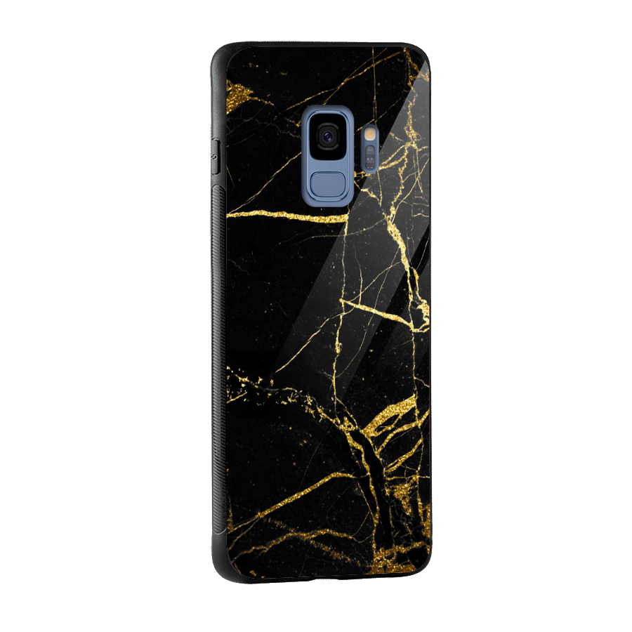 Black And Gold Design Glass Back Case for Galaxy S9