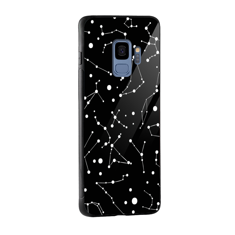 Black Constellation Pattern Glass Back Case for Galaxy S9