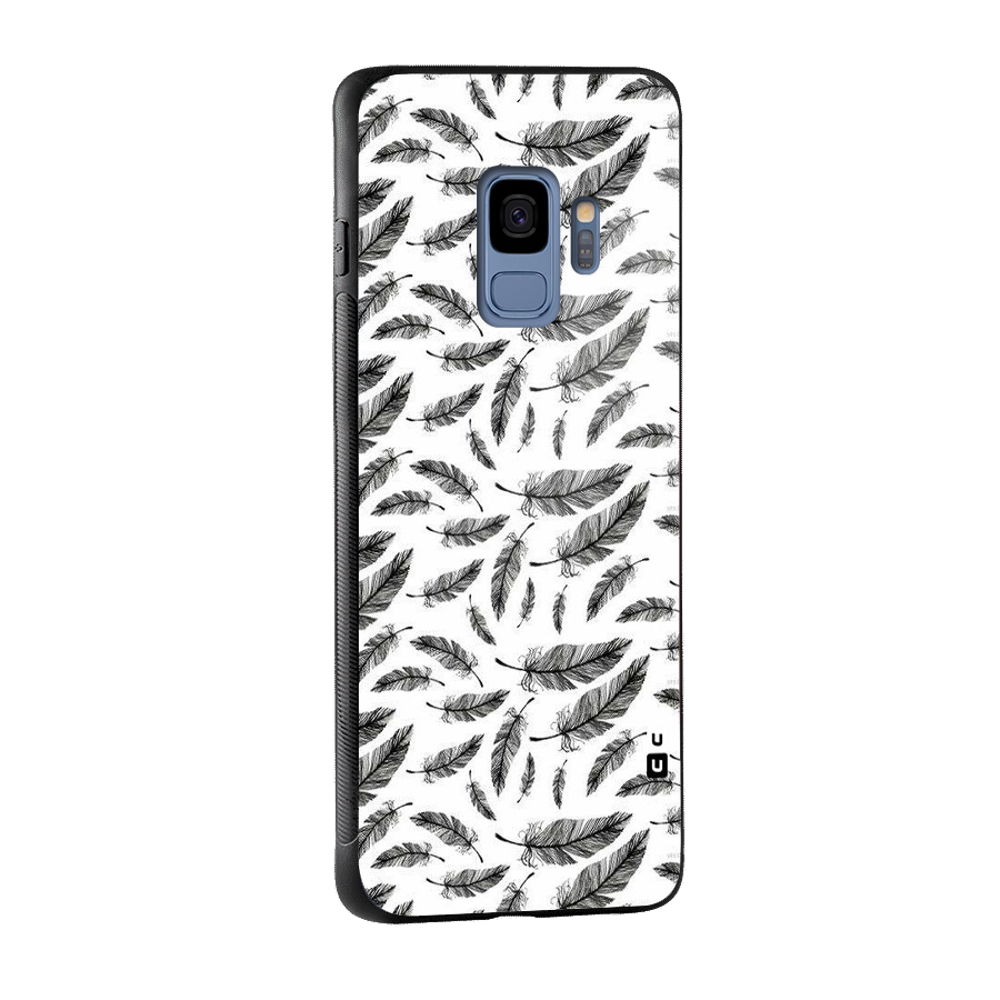Black Feather Glass Back Case for Galaxy S9