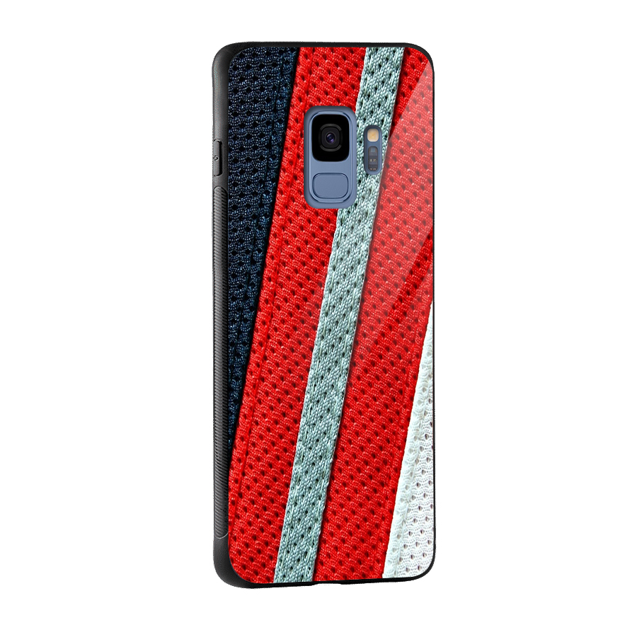 Black Red Grey Stripes Glass Back Case for Galaxy S9
