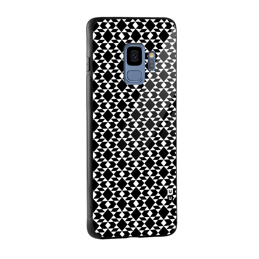 Black White Diamond Abstract Glass Back Case for Galaxy S9