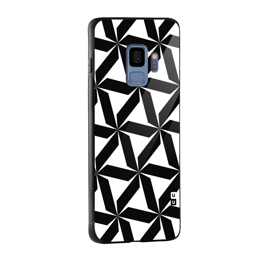 Black White Fan Design Glass Back Case for Galaxy S9