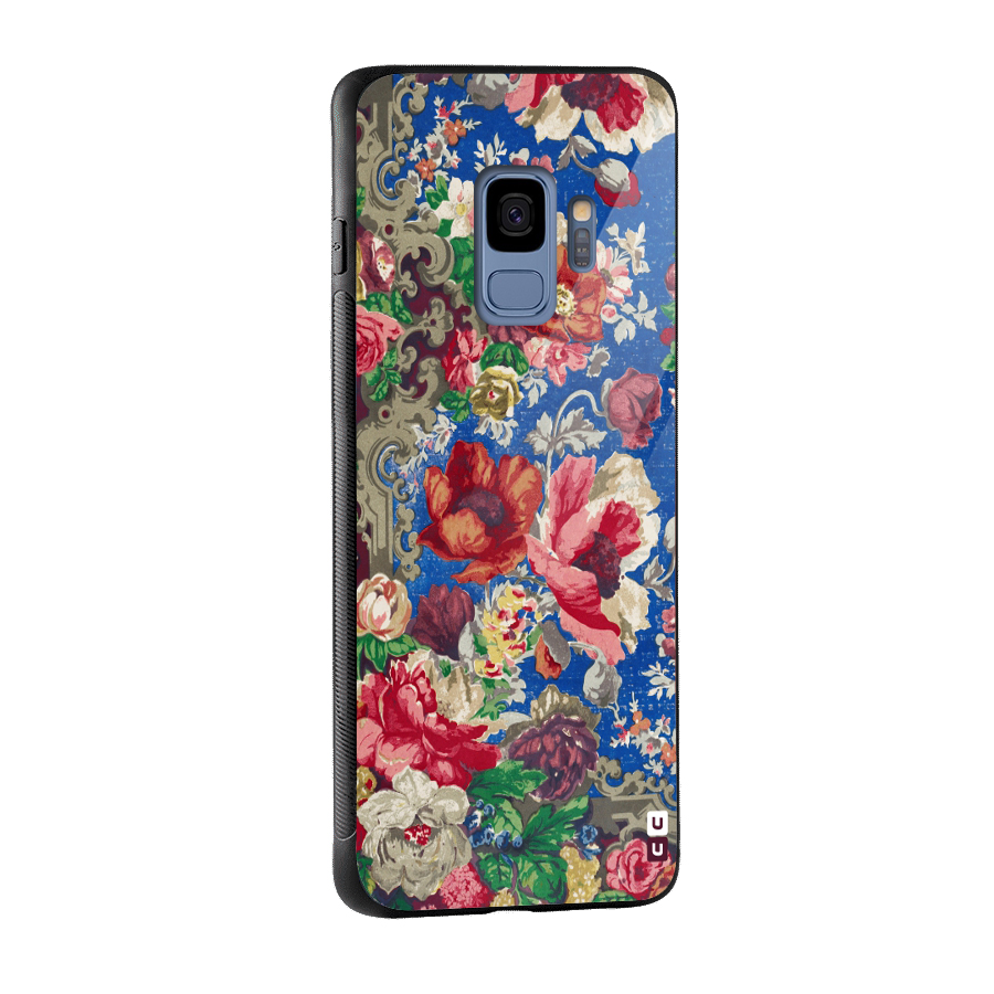 Block Printed Flowers Glass Back Case for Galaxy S9